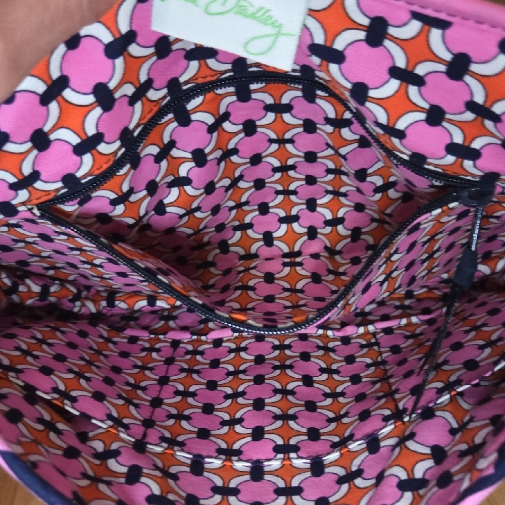 Vera Bradley Loves Me Pink Daisy Saddle Up Cross Body Shoulder Bag Orange Navy - Picture 7 of 10